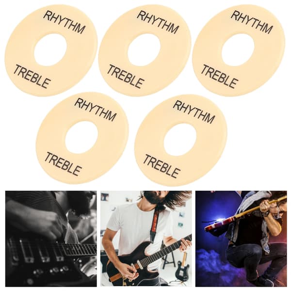 5-pack elgitarr vippströmbrytare bricka plast gitarrdelar 44 mm diameter GN602 svart text