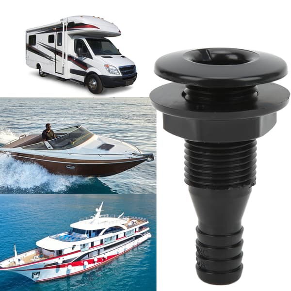 5/8in Båd Gennem Skrog Fitting Lige ABS Slangeforbindelse, Sort, Marinekvalitet, Slagfast