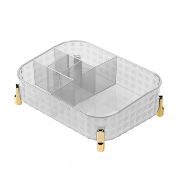 Klar Rektangulær Opdelt Bordpladebeholder til Kosmetik og Kontorbord Caddy