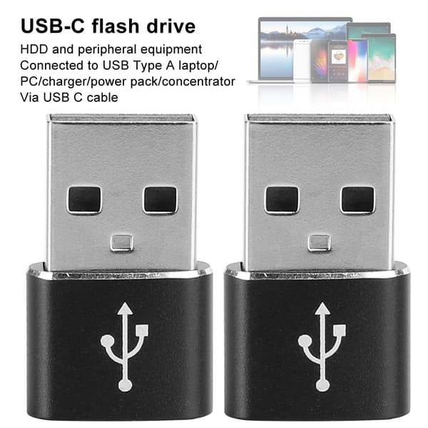 2-pak aluminium USB C til USB-adapter, sort, til opladning og datasynkronisering