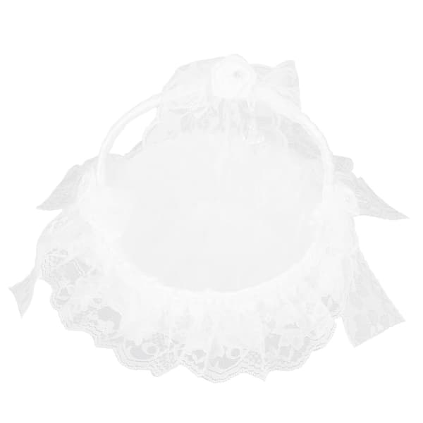 Bröllopsblomkorg med vit spets, söt, lätt och chic för ceremoni