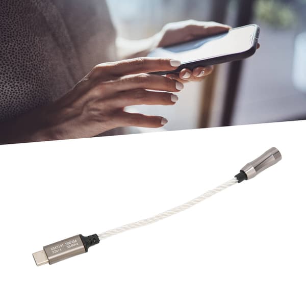 USB-C til 3,5 mm HiFi DAC Dongle, 15 cm lydadapter, 120dB lydkort til Android-telefon og PC, sølv