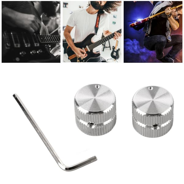 Silver metallgitarr volym tonkontrollknappar 2-pack med skiftnyckel för elektrisk bas & gitarrpotentiometerdelar