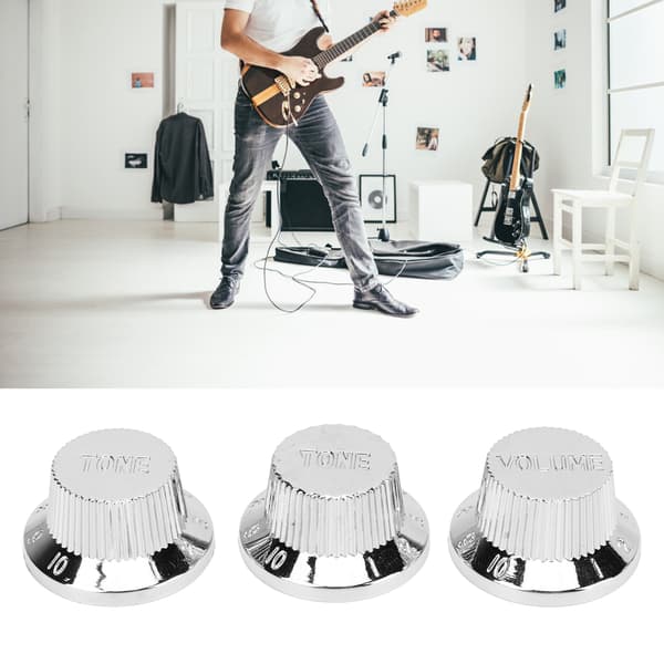 Reservdelar Silver Plast Gitarr Topphatt Hastighetsrattar 2T 1V för Elgitarr Bas 3 Rattar + 1 Strömbrytaröverdrag