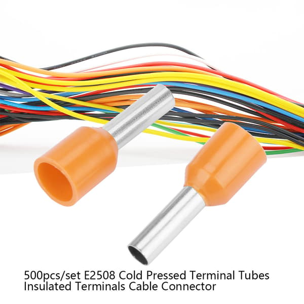 500 stk./sæt E2508 koldpressede terminalrør isolerede terminaler kabelstik (orange)