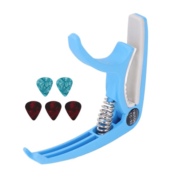 Elgitarr Capo ABS Quick Release Ukulele Gitarr Capo Set med 5st Gitarrplektrum för Mandolin Banjo Blå