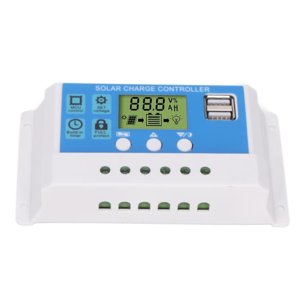 PWM Solar Charge Controller Panel Intelligent Regulator Justerbar LCD-skærm 2 USB-porte 12V 24V Hvid 10A