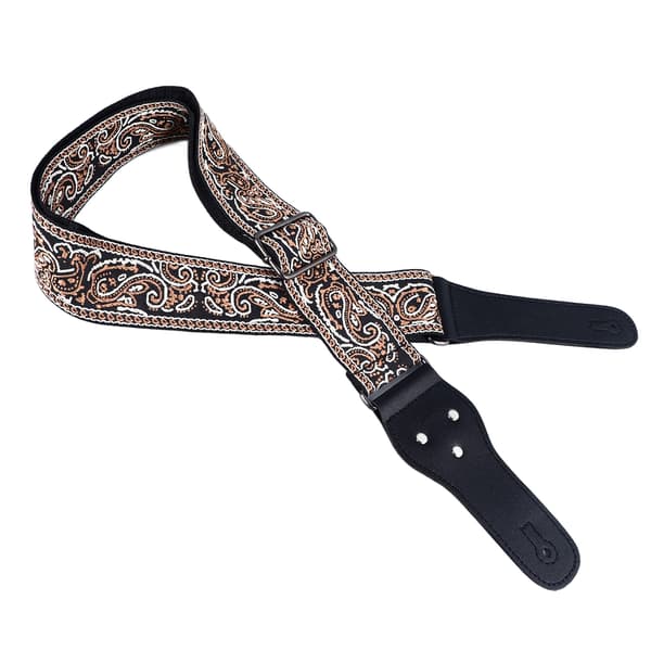 Broderad bred gitarrrem, justerbar brun axelrem med plektrum för akustisk, elektrisk och basgitarr