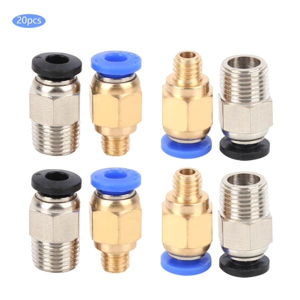 20 stk. lige pneumatisk fitting Push Connect til Bowden Ex 3D-printere PC4-M10/PC4-M6