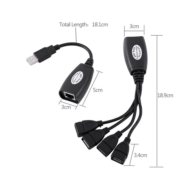4-ports USB 2.0 til Ethernet-adapter, RJ45 netværkshub-forlænger til LAN-forbindelse