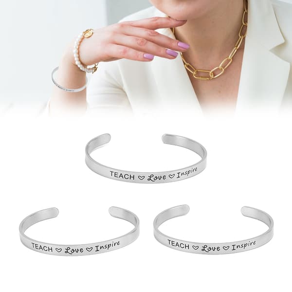 Justerbart manschettarmbandset 3 st graverbart rostfritt stålarmband silver för kvinnor män