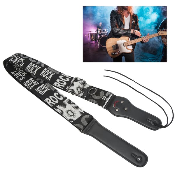 Black Rock Gitarrrem i Bomull Linne 103-158x5cm för Gitarr Bas Elgitarr Helt Fixerad Lättvikt Ergo Enkel Passform +2 Plektrum