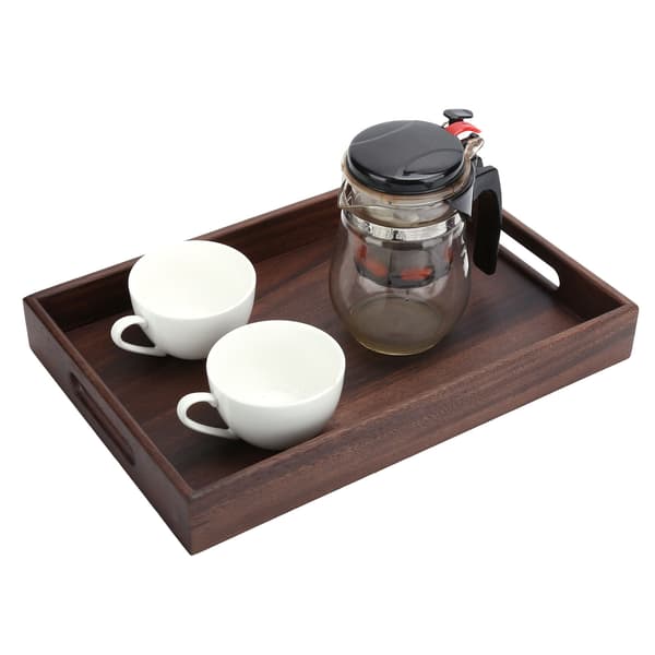Rektangulär serveringsbricka i trä med spår Frukostbricka för te, kaffe, frukt och snacks