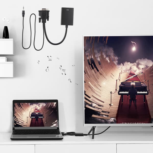 VGA til HDMI-adapterkabel med lyd til bærbar computer, projektor, skærm 1080P
