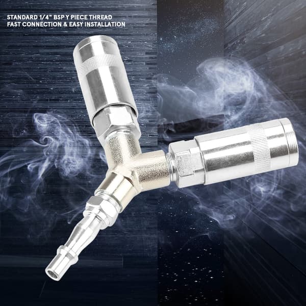 1/4\" BSP Y-stykke 3-vejs pneumatisk lynkobling luftpumpkompressorforbindelse galvaniseret jern
