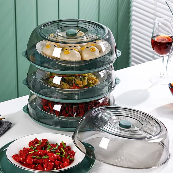 Diskställ PET Värmeisolering Förvaring Transparent Dammtät för Hem Picknick Matlagning Grön