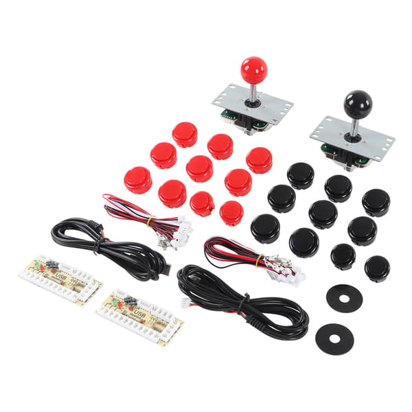 Gør-det-selv 2-spiller Arcade Joystick Sæt, USB Game Controller PCB, 30 Røde Sorte Trykknapper, Retro Gaming Konsolpakke