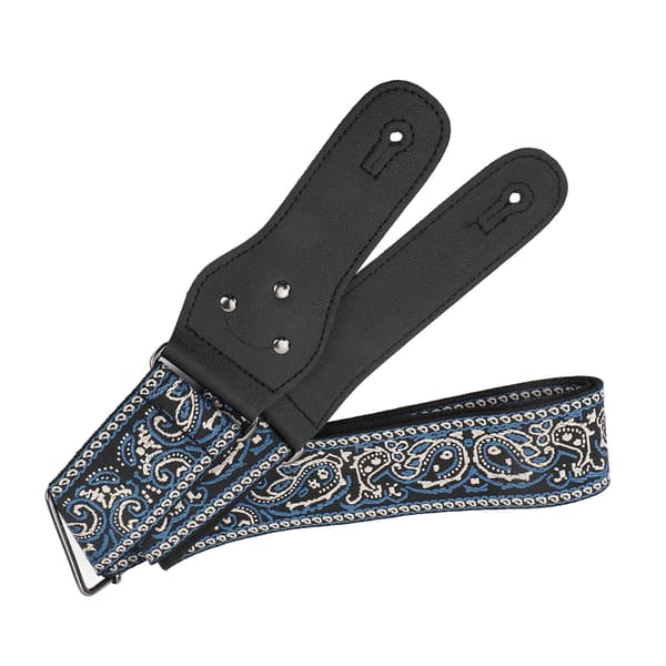 Retro broderad bred gitarrrem, justerbar längd för akustiska, elektriska och basgitarrer, blå