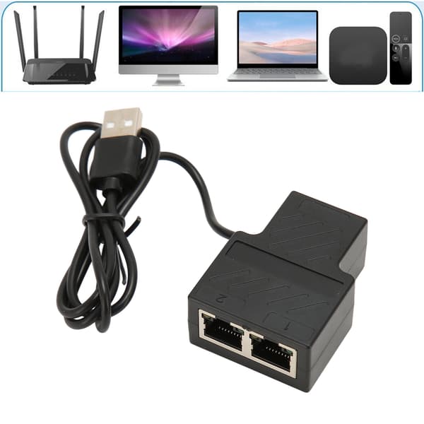 RJ45 Ethernet Splitter 1 til 2, 100Mbps LAN Adapter Hub med USB-strømkabel
