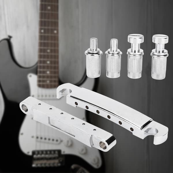 Premium Silver Gitarrstallset för Elgitarr med 1 Stallhuvud & 4 Skruvstänger