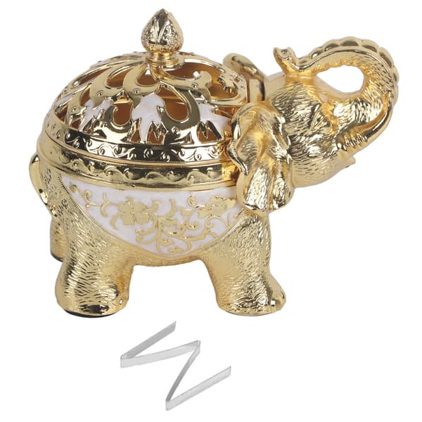 Elefantformad rökelsebrännare Aromaterapi Prydnad för Vardagsrum Entré Sovrum (Guld Vit Bakgrund)