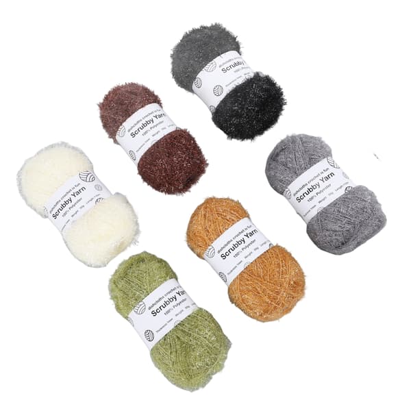 Sparkle Scrubby Garn 6-pack för virkade disktrasor och stickade dockväskor, jordfärgad glittertråd