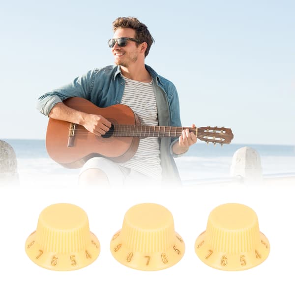 3 st gräddvita plastgitarr bas volym tonkontroll rattset 25 mm diameter 13,2 mm höjd för elgitarr och bas