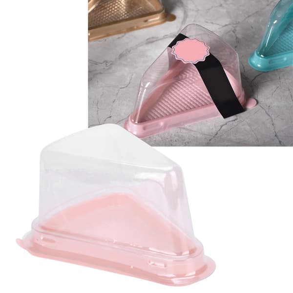 100 st triangulär tårthållare transparent PET-matmuffin förpackningsbehållare rosa