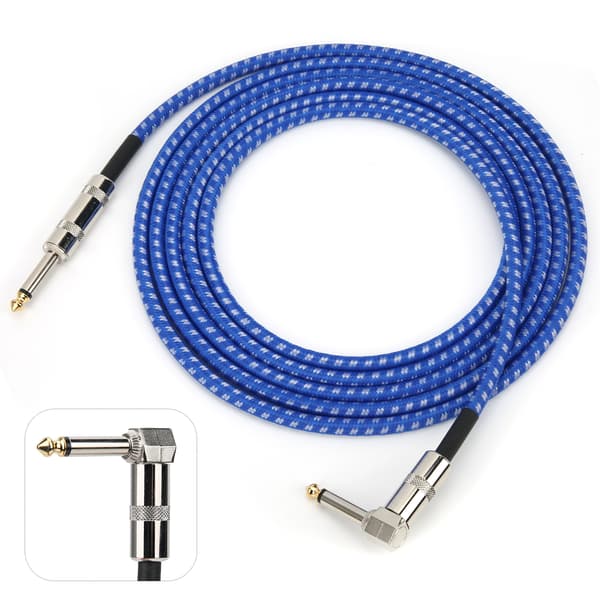 6,35 mm OFC Instrumentkabel Brusfri Blå och Vit 3m för Gitarr Bas Mikrofon Keyboard 1-pack