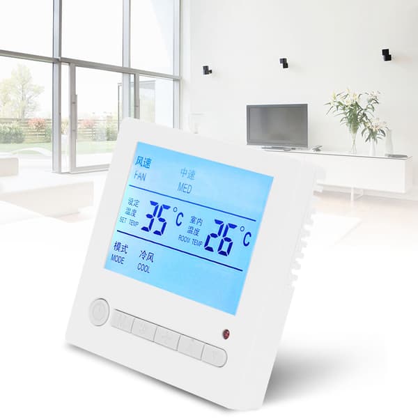AC220V Smart LCD Termostat Fläktkonvektor Temperaturregulator HVAC Panelbrytare