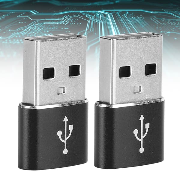 2-pak aluminium USB C til USB-adapter, sort, til opladning og datasynkronisering
