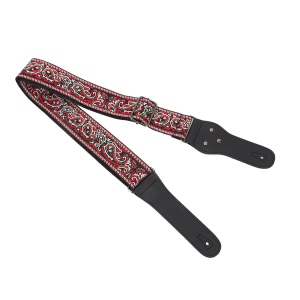 Retro Broderad Röd Gitarrrem, Justerbart Brett Bälte för Akustiska, Elektriska & Basgitarrer, Hög Kvalitet