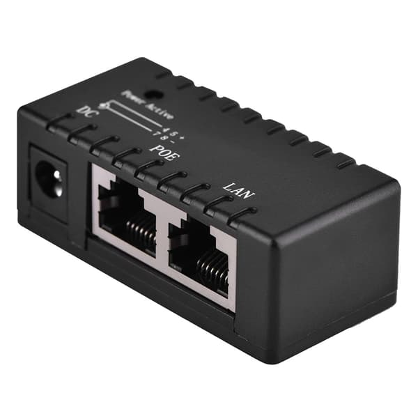 POE Splitter Injector Adapter til Ethernet LAN Netværk, Sort, 48V til 12V Strømforsyning