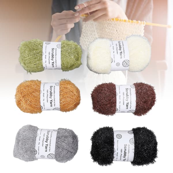 Sparkle Scrubby Garn 6-pack för virkade disktrasor och stickade dockväskor, jordfärgad glittertråd