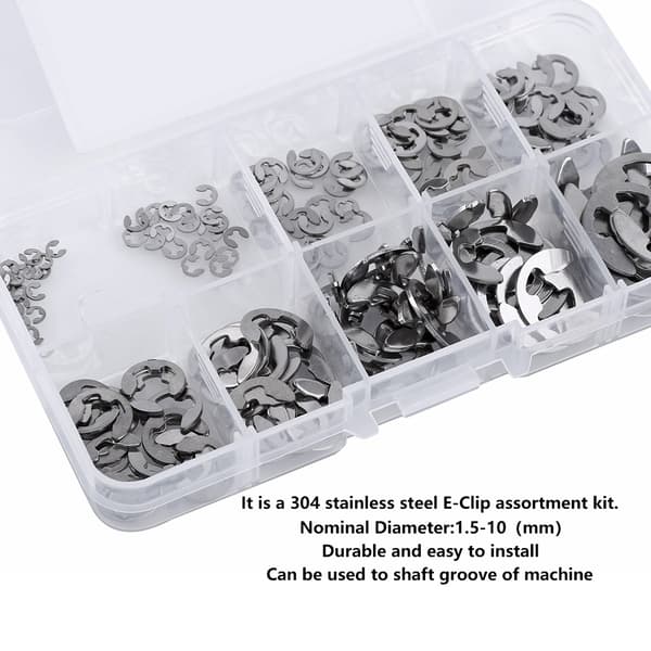120 stk. 304 rustfrit stål E-clips låsering sæt 1,5mm-10mm