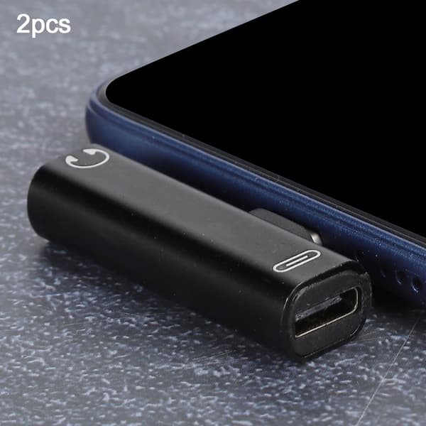 2-pak 2-i-1 USB-C til 3,5 mm splitteradapter, lyd- og opladningskabel til headset, sort