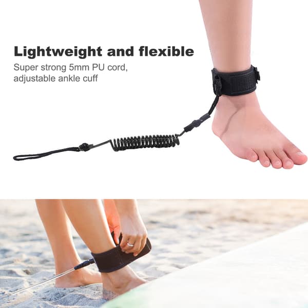 Stand Up Paddleboard Coiled Ankel Leash 5mm Sort Surf Sikkerhedsreb til Kajak Paddle Boarding