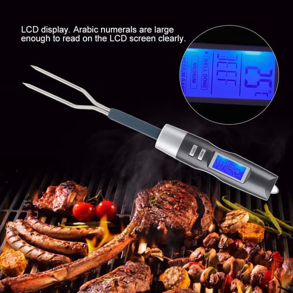 Digital BBQ Kødtermometer Gaffel Grillgaffel med LCD-display