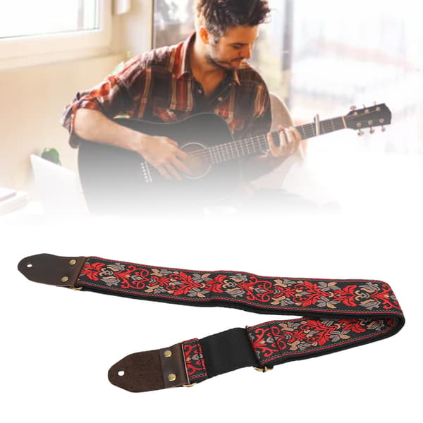 Svart Jacquardvävd Gitarrrem, Extra Tjock Vadderad, Universell, Ergonomisk för Bas- och Akustiska Gitarrer
