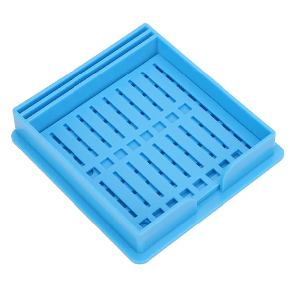 Blå dispenser til sticky notes med skabelon, multifunktionel holder til kontor-sticky notes