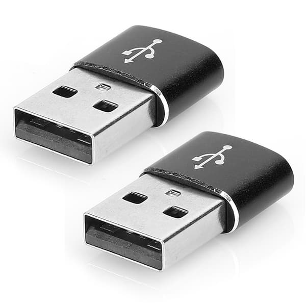 2-pak aluminium USB C til USB-adapter, sort, til opladning og datasynkronisering