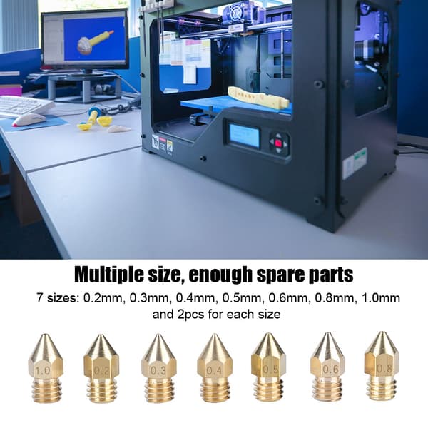 3D-printer messingdysekit 14 stk. 7 størrelser ekstruderhovedtilbehør til printhoveder