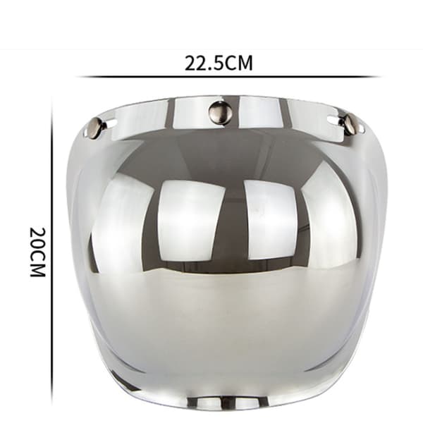Motorcykel Retro Bubble Shield Visir PC-lins 3 Snap Hjälm Vindruta med Ramset Silver