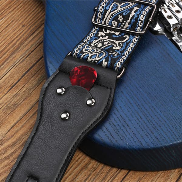 Blågrå broderad gitarrremset Folklig akustisk axelrem Snodd Gitarrplektrum Halkfritt spänne Kit