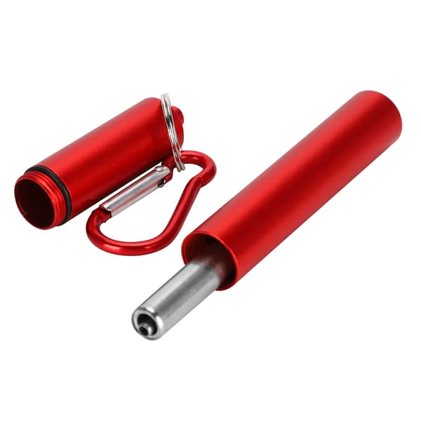 Infällbart sugrör i rostfritt stål, återanvändbart kit (rött aluminiumfodral, sugrör + borstkarbinhake)