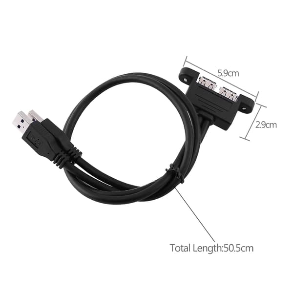 Dubbel USB 3.0 förlängningskabel Combo, hane till hona med skruvpanelmontering, 2-pack