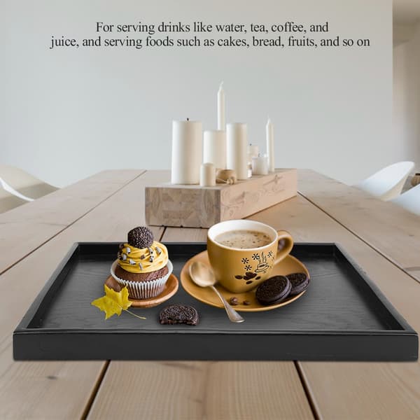 Rektangulär serveringsbricka i massivt trä för te, kaffe, snacks, mat, 35 x 24 cm