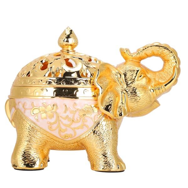 Elefantformad rökelsebrännare Aromaterapi Prydnad för Vardagsrum Entré Sovrum (Guld Vit Bakgrund)