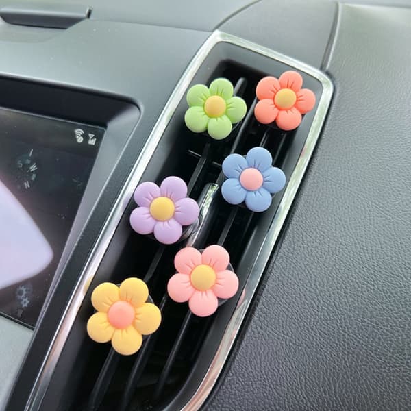 6-pack blomformade bilventilklämmor doftande aromaterapi luftfräschare dekor för bilinteriör