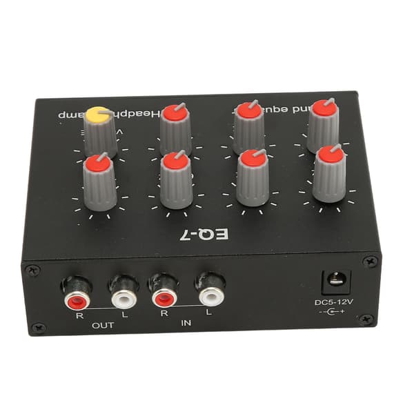 7-bånds grafisk equalizer RCA ind/ud, 12dB basforstærkning, 2-kanals stereo lydprocessor
